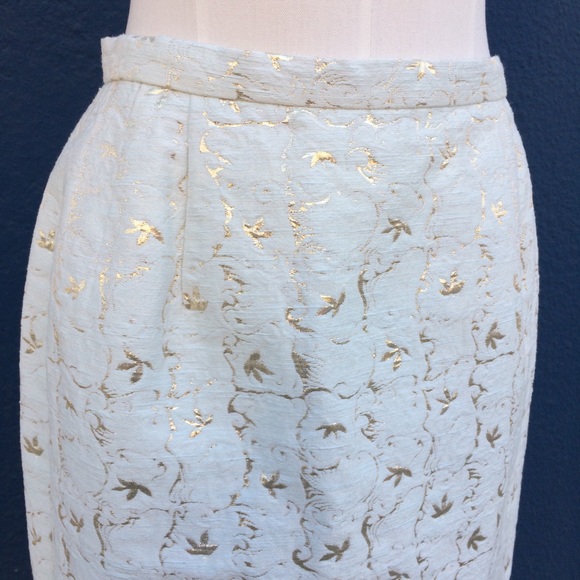 VTG Mary McFadden Lurex Leaf Pencil Skirt S - Picture 3 of 12